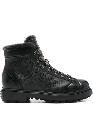 santoni Shearling-trim leather boots