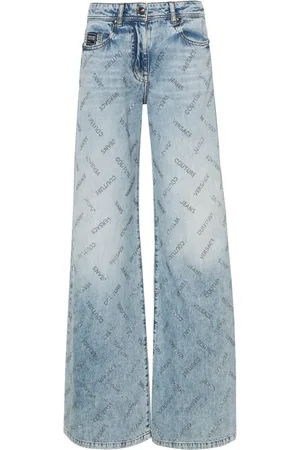 VERSACE Crystal-logo straight-leg jeans