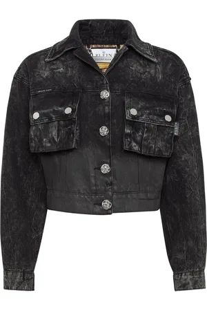 Philipp Plein Drop-shoulder cropped denim jacket