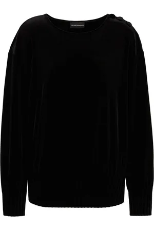 Emporio Armani Buttoned-shoulder velvet effect jumper