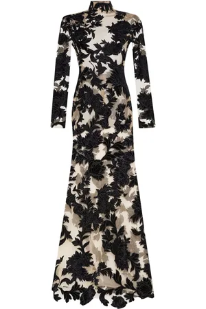 Oscar de la Renta Peony velvet guipure gown