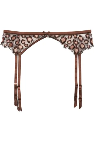 FLEUR DU MAL Leopard-embroidered garter belt
