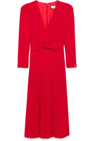 NISSA Pleated V-neck midi dress