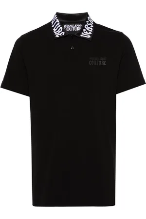 VERSACE Logo-collar piqué polo shirt