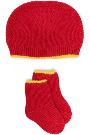 Gensami Contrasting-trim beanie set