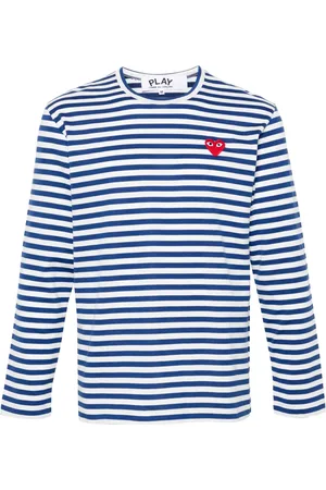 Comme des Garçons Heart-patch striped cotton T-shirt