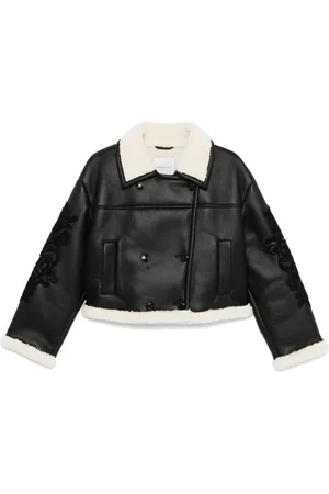 Ermanno Firenze Embroidered-sleeves faux-leather jacket