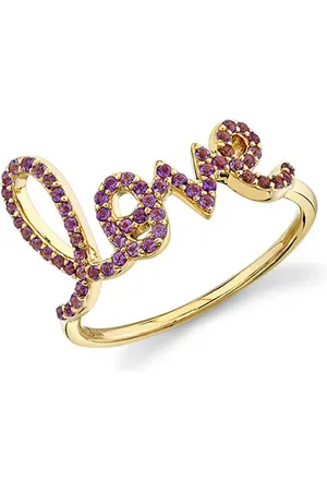 Sydney Evan 14kt yellow large Love Script diamond ring