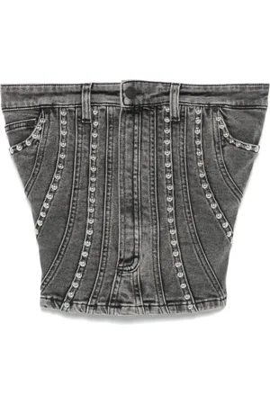 MUGLER Spiral denim studded bustier