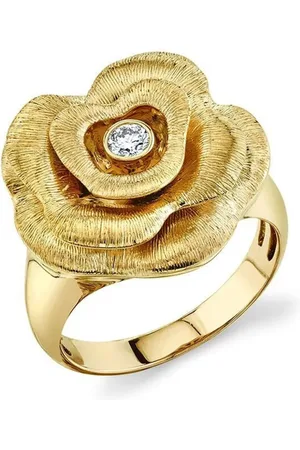 Sydney Evan 14kt yellow large Bezel Rose signet ring