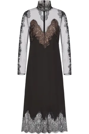 VALENTINO GARAVANI Lace-appliqué silk midi dress