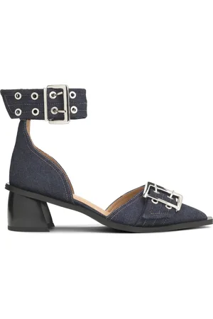 Ganni 50mm buckle-detail denim pumps