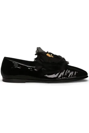 Dolce & Gabbana Floral appliqué leather slippers