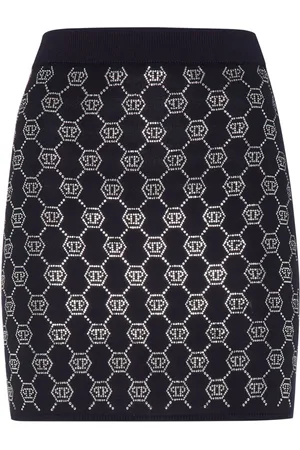 Philipp Plein Monogram-embellished knitted mini skirt
