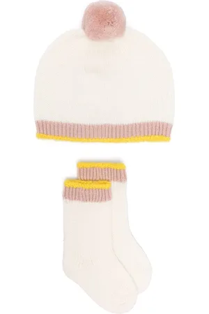 Gensami Pompom-detail beanie set