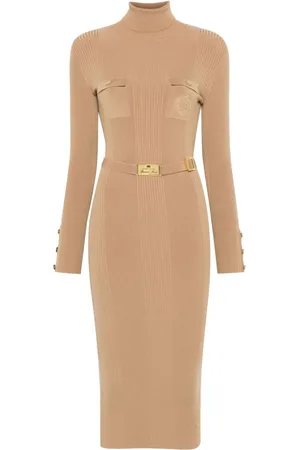 Elisabetta Franchi Logo-embroidered ribbed midi dress