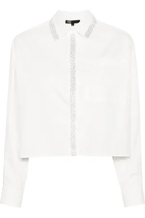 Maje Beaded-collar cropped shirt