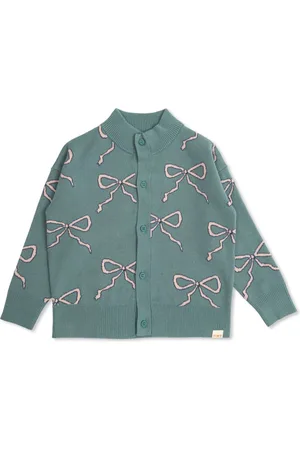 Tiny Cottons Bow-intarsia mock-neck cardigan