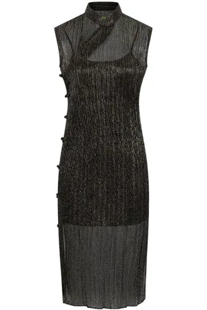 SHANGHAI TANG Metallic-effect sleeveless midi dress