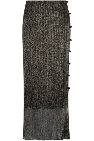 SHANGHAI TANG Metallic side-slit midi skirt