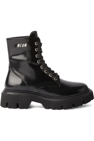 Msgm Logo-lettering leather combat boots