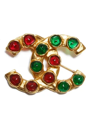 CHANEL 1980s stone-embellished CC brooch