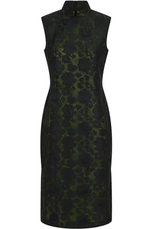 SHANGHAI TANG Floral-lattice silk qipao dress