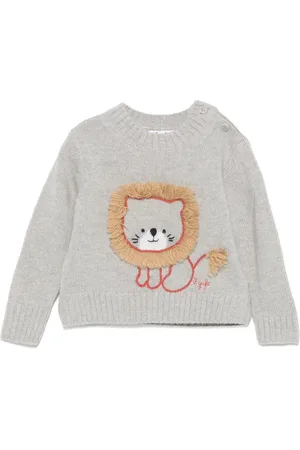 Il gufo Lion-embroidered virgin-wool sweater