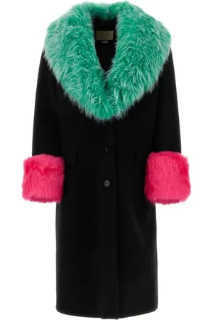 Gucci Contrast-trim shearling-collar coat