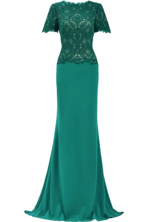 Tadashi Shoji Mitra Lattice Embroidered Bodice gown