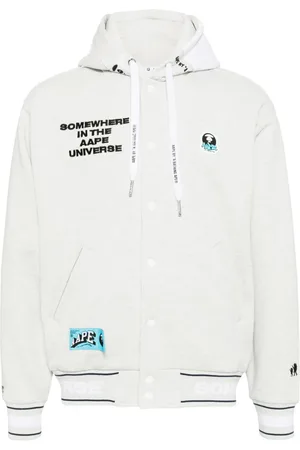 A Bathing Ape Moonface logo hooded varsity jacket