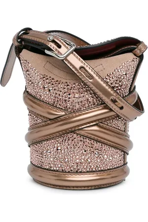 Alexander McQueen 2021-2024 Calfskin Crystal Embellished The Curve bucket bag