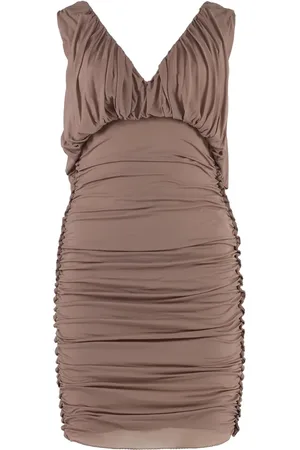 Saint Laurent Ruched V-neck minidress