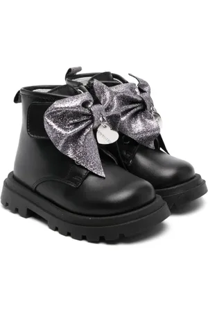 MONNALISA Glitter bow-detailed leather boots