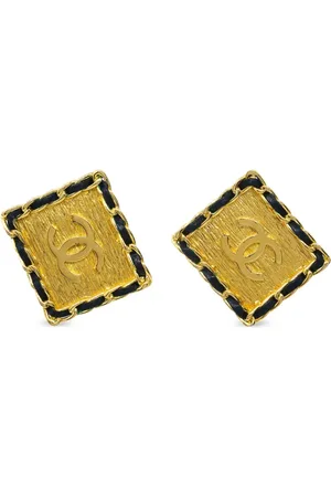 CHANEL 1991 leather-trimmed clip-on earrings