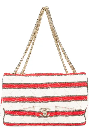 CHANEL Striped tweed single flap bag