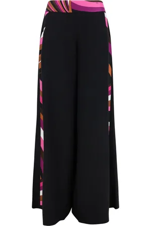 Puccini Iride-print trim palazzo trousers