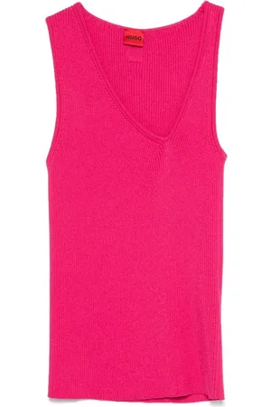 HUGO BOSS Sleeveless asymmetric V-neck knitted top