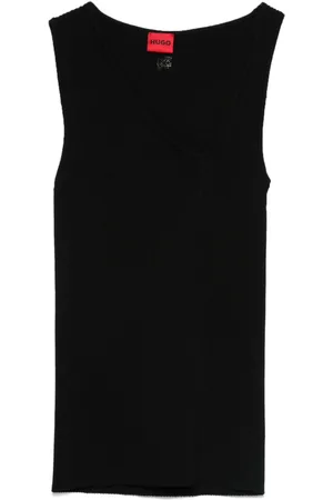 HUGO BOSS Sleeveless asymmetric V-neck knitted top