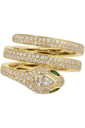 Anita 18kt yellow snake coil diamond and tsavorite ring