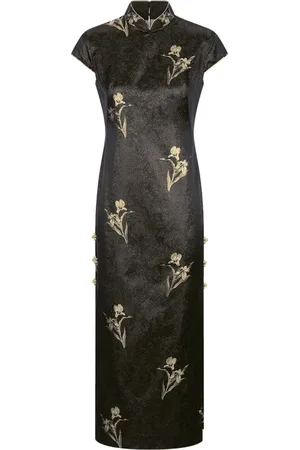 SHANGHAI TANG Floral-jacquard silk qipao dress
