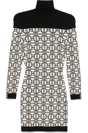 Elisabetta Franchi Jacquard-logo roll-neck mini dress