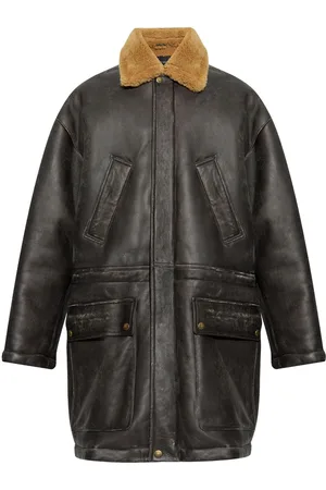 Balenciaga Shearling-collar leather coat
