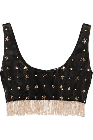 FORTE FORTE Fringed bead-embellished crop top