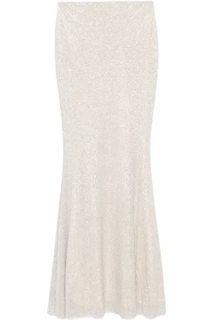 Self-Portrait Rhinestoned mesh maxi skirt