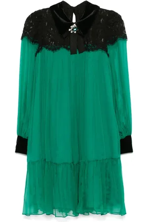 NISSA Lace-panelled silk midi dress