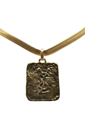 Saint Laurent 20th Century Plated Logo Plate Pendant costume necklace