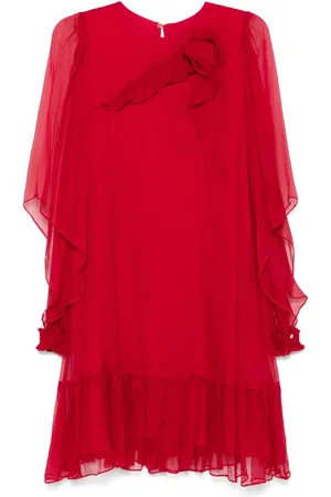 NISSA Floral-appliqué silk midi dress