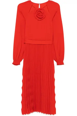NISSA Floral-detail pleated midi dress