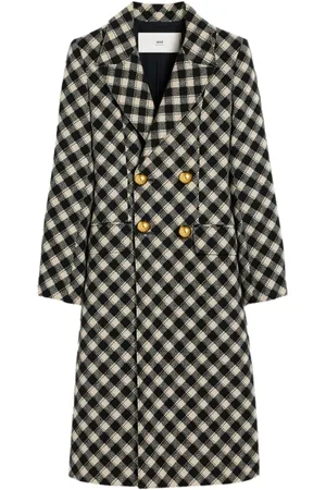 Ami Check-pattern fitted coat